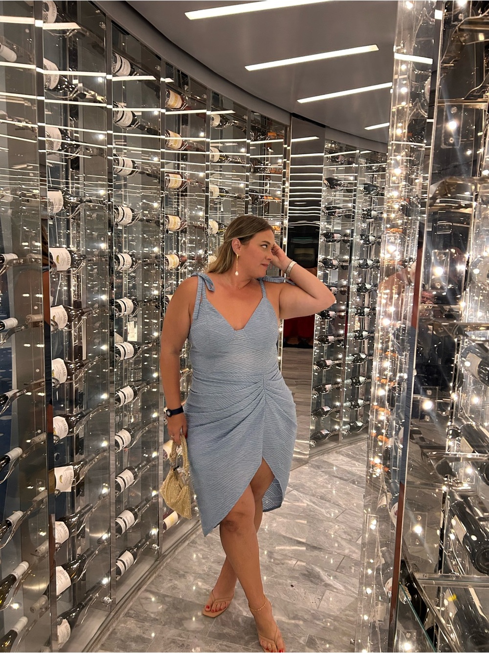 SHEIN Light Blue Tie-Shoulder Ruched Wrap Midi Dress
